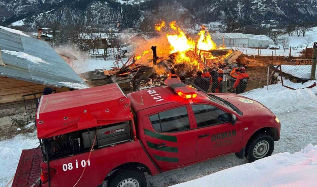 Artvin’in Ardanuç ilçesine bağlı Tosunlu köyünde sabah saatlerinde çıkan yangında