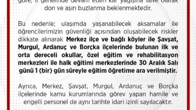 Artvin’de etkisini sürdüren kar yağışı, don ve aşırı buzlanma riski