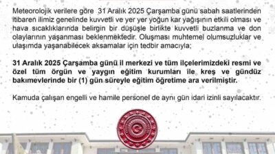 Bingöl’de beklenen yoğun kar yağışı ve buzlanma nedeniyle eğitim-öğretime 1