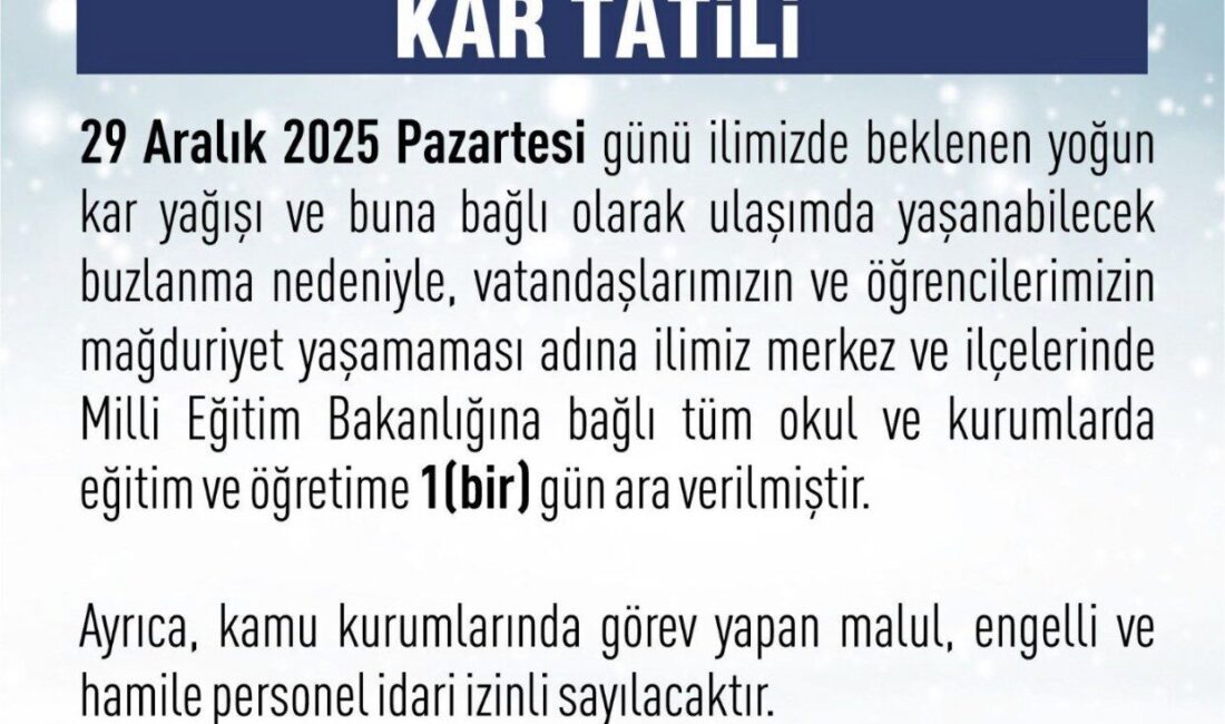 Elazığ’da etkili olan kar yağışıyla birlikte eğitim-öğretime 1 gün ara