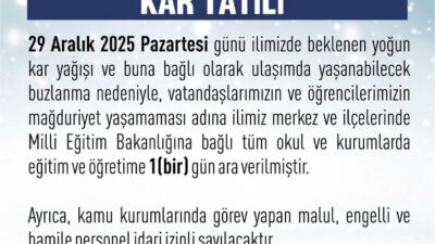 Elazığ’da etkili olan kar yağışıyla birlikte eğitim-öğretime 1 gün ara