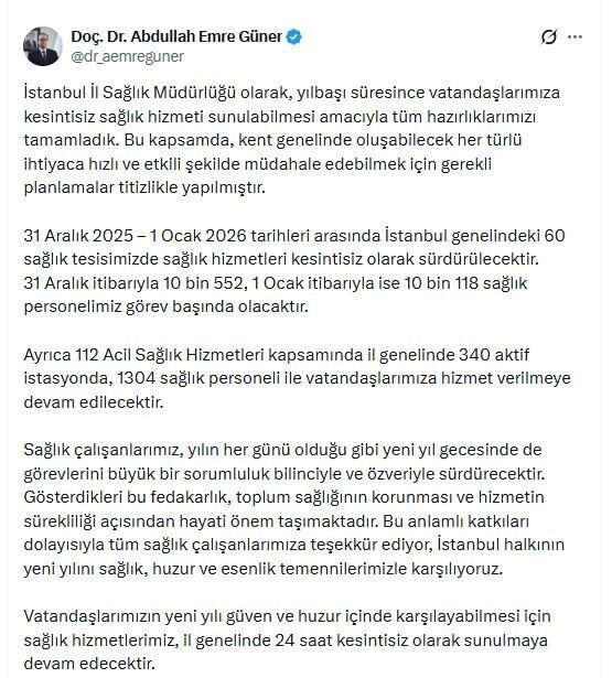 İstanbul İl Sağlık Müdürü Doç. Dr. Abdullah Emre Güner, sosyal