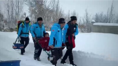 Hakkari’nin Yüksekova ilçesinde yolu kar yağışı nedeniyle kapanan mahallede mahsur