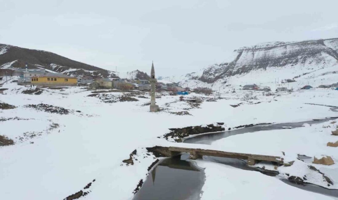 Ağrı’nın merkeze bağlı Başçavuş köyünde, baraj sularının çekilmesiyle yeniden görünür