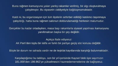 AK Parti Kayseri İl Başkanlığı’ndan yapılan kamuoyu açıklamasında AK Parti’den