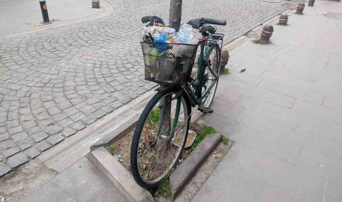 Eskişehir’de aylardır bir ağaca kilitli halde duran bisikletin sepeti, duyarsız