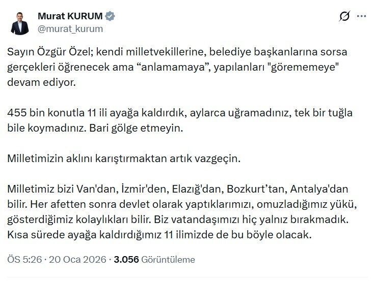 Çevre, Şehircilik ve İklim Değişikliği Bakanı Murat Kurum, CHP Genel