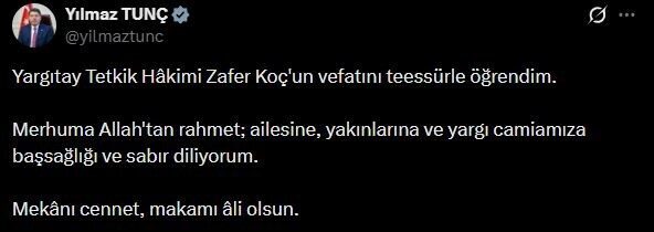 Adalet Bakanı Yılmaz Tunç, Yargıtay Tetkik Hakimi Zafer Koç için