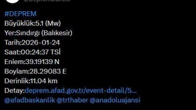 Balıkesir Valiliği bu gece yaşanan 5.1’lik deprem ile ilgili açıklamada