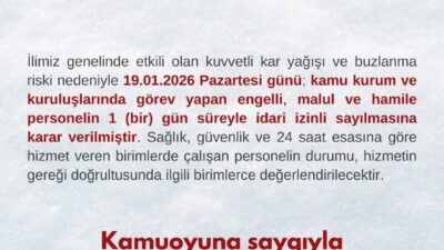Bartın’da yoğun kar yağışı ve buzlanma nedeniyle kamu çalışanlarına bir