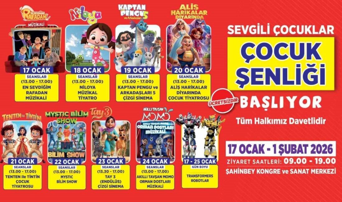 Şahinbey Belediyesi çocukların sömestir tatillerini dolu dolu geçirmeleri için 17