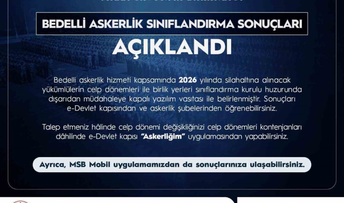 Bedelli askerlik kapsamında 2026 yılı sınıflandırma sonuçları açıklandı. Bedelli askerlik