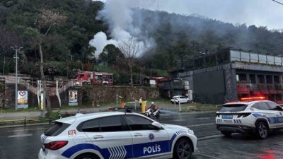 Beşiktaş Kuruçeşme’de bulunan bir restorantın müştemilatında çıkan yangın ormanlık alana