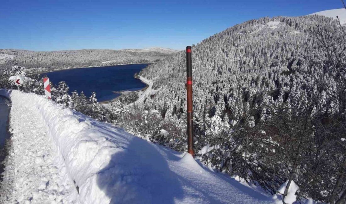Bolu’da günlerdir aralıksız süren kar yağışıyla beyaza bürünen Abant Gölü,