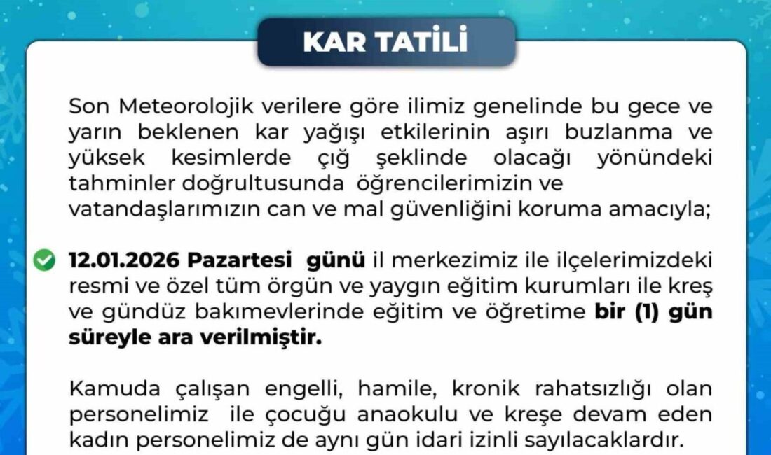 Bingöl’de kar yağışı ve buzlanma nedeniyle eğitime 1 gün ara