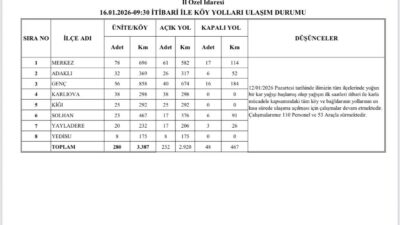 Bingöl’de etkili olan kar yağışı sonrası kapanan 232 köy yolu
