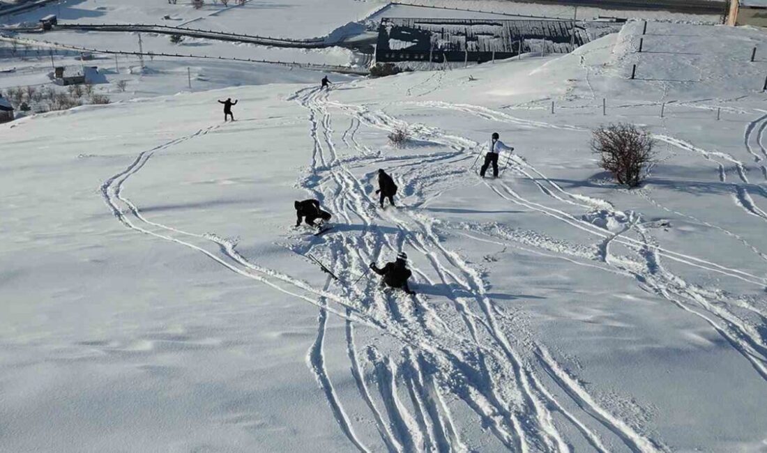 Bitlis’te 11 kişiden oluşan genç grubu, zeminin kayak yapmaya uygun