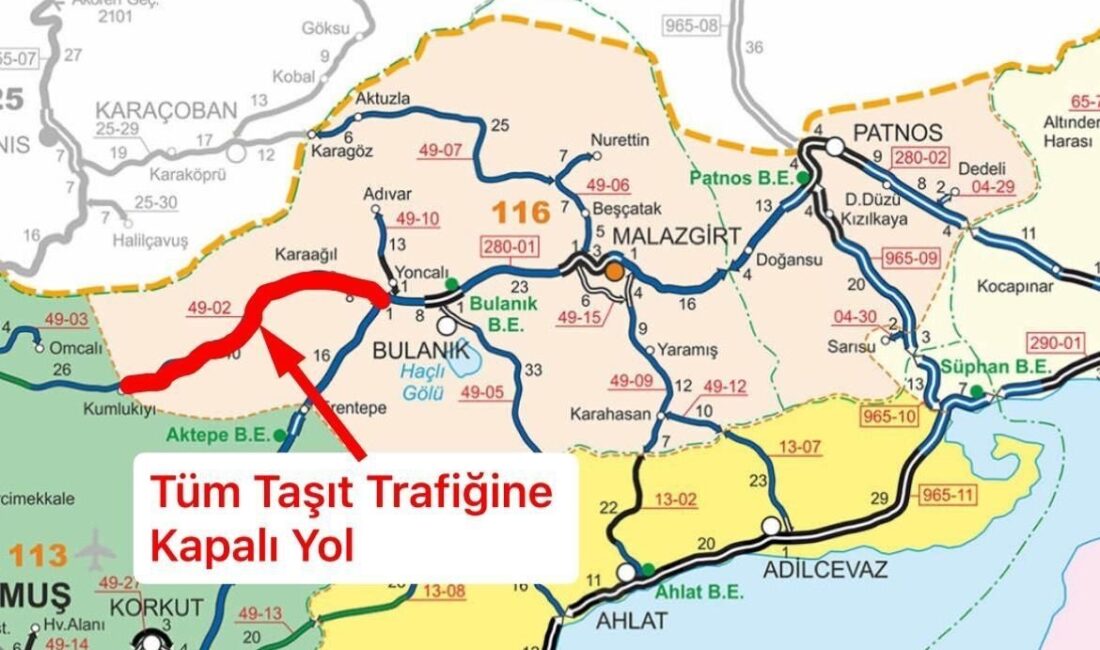 Muş’ta etkili olan yoğun tipi ve görüş mesafesinin düşmesi nedeniyle