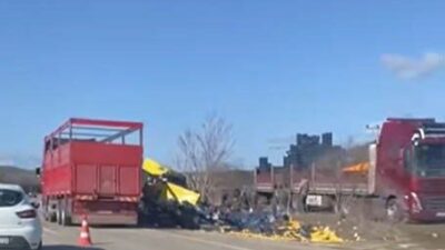 Burdur’un Çavdır ilçesinde limon yüklü tırın şarampole devrilmesi sonucu meydana