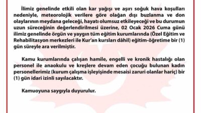 Bursa’da kar yağışı ve aşırı soğuk hava şartları sebebiyle okullarda