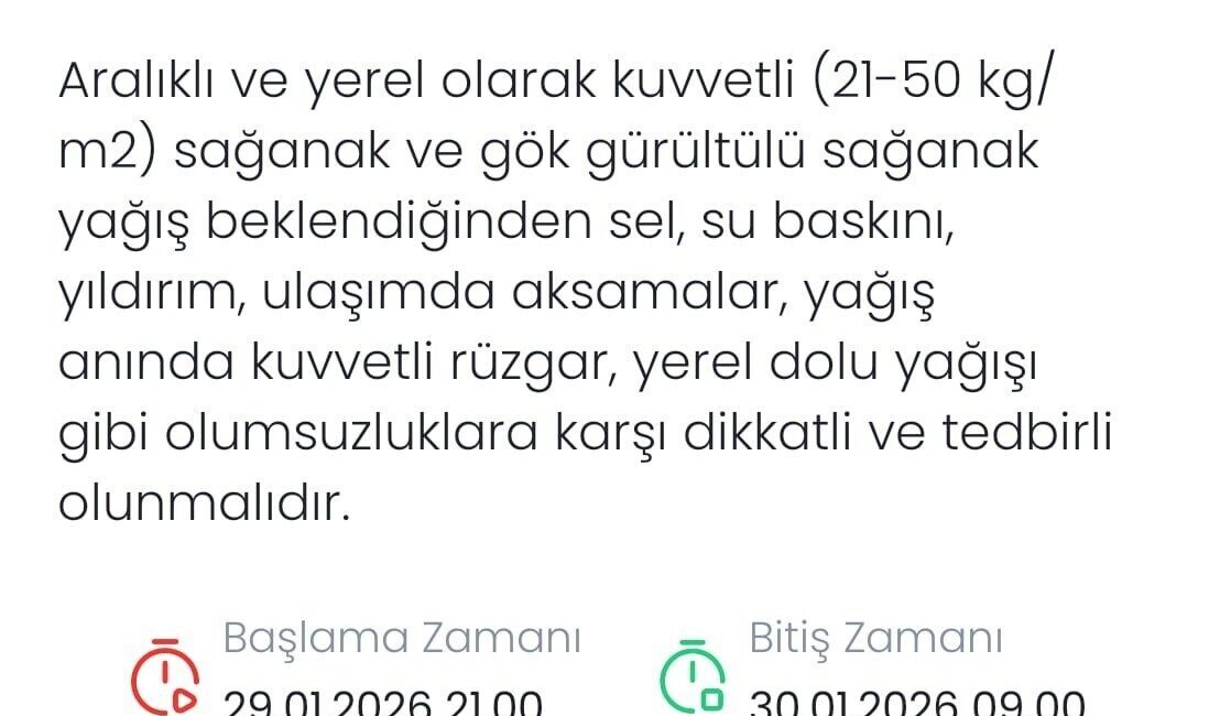 Denizli için beklenen kuvvetli sağanak ve gök gürültülü yağışlar nedeniyle