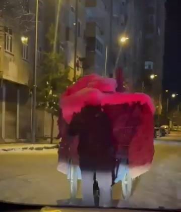 Diyarbakır’da bir başkomiserin, yolda pazar arabasıyla güçlükle ilerleyen vatandaşa yardım