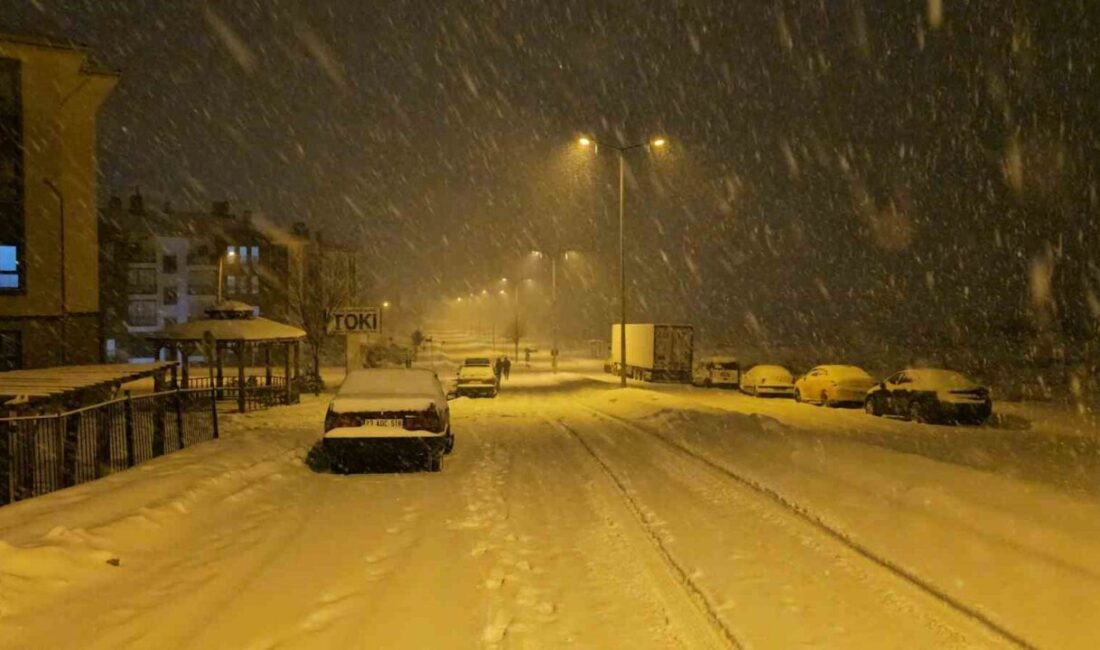 Meteorolojinin uyarı verdiği Elazığ’da yoğun kar yağışı gece saatlerinde de