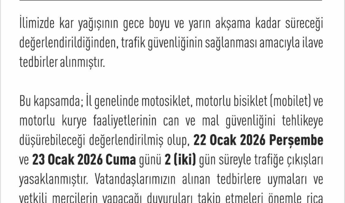 Elazığ’da yoğun kar yağışı nedeniyle motosiklet, mobilet ve motorlu kuryelerin