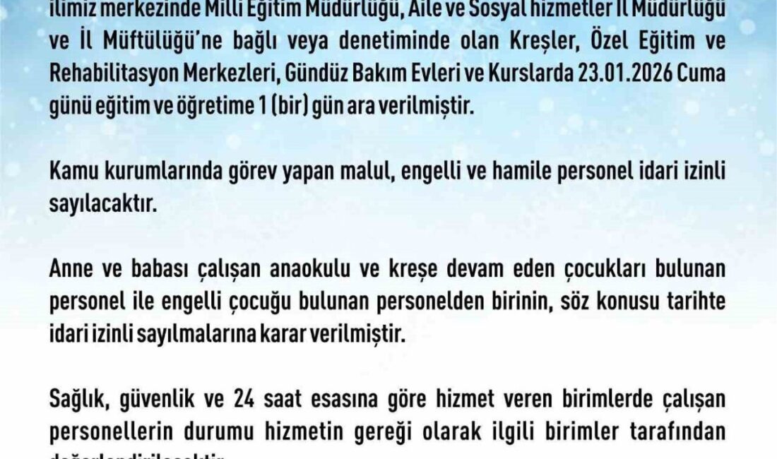 Elazığ’da etkisini sürdüren yoğun kar yağışından dolayı, Elazığ Valiliği tarafından