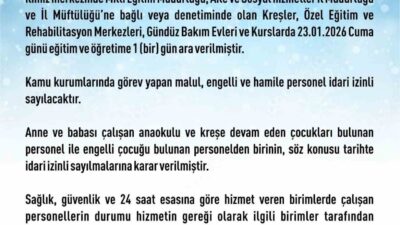 Elazığ’da etkisini sürdüren yoğun kar yağışından dolayı, Elazığ Valiliği tarafından