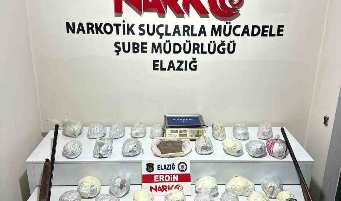 Elazığ’da düzenlenen uyuşturucu operasyonunda 30 kilo 800 gram eroin, çok