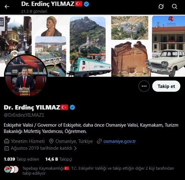 Bugün göreve başlayan Vali Dr. Erdinç Yılmaz, sosyal medya hesabında