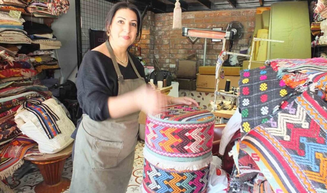 Burhaniye ilçesinde, aşçı Handan Hasgül, çöpe atılan eski halı ve