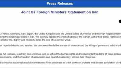 G7 ülkelerinin dışişleri bakanları, İran’ın protestoculara karşı şiddete başvurmasını kınayarak,