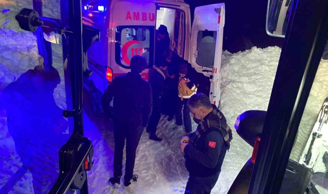 Hakkari’de yoğun kar yağışı nedeniyle yolda ilerlemekte güçlük çeken ambulansın