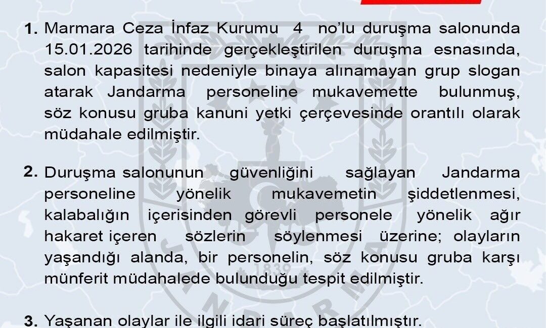Jandarma Genel Komutanlığı’nın sosyal medya hesabından yapılan paylaşımda, “Marmara Ceza