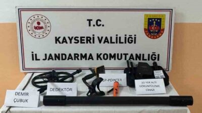 Kayseri’de jandarma ekipleri tarafından kaçak kazı yapan 3 şahıs suçüstü