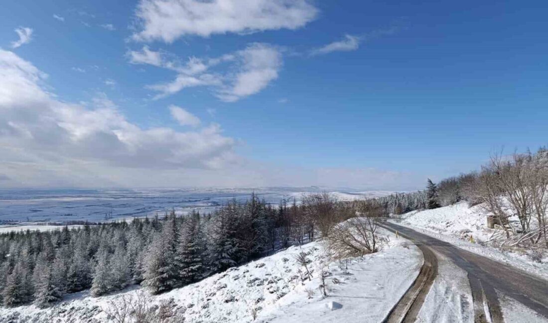 Eskişehir’in yüksek kesimlerinde etkili olan kar, çevreyi beyaza bürürken, Bektaşpınar