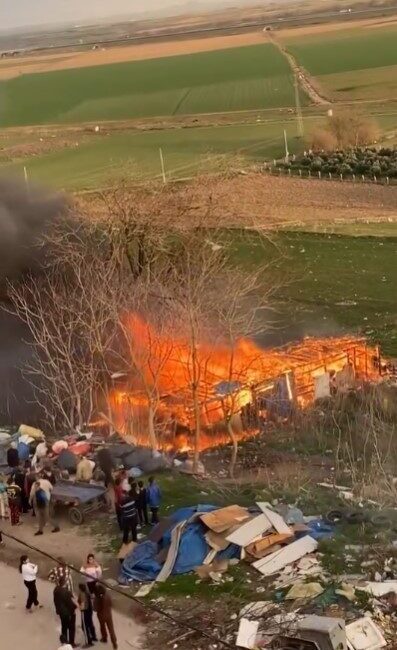 Bursa’nın Karacabey ilçesinde alev alev yanan ağılda şans eseri hayvanlar