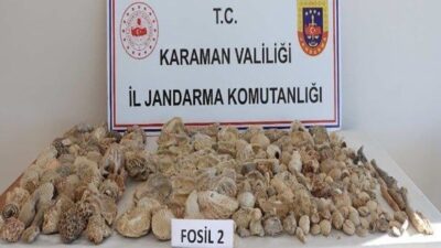 Karaman’da jandarmanın yaptığı uygulamalarda kaçak sigara ile 420 adet fosil