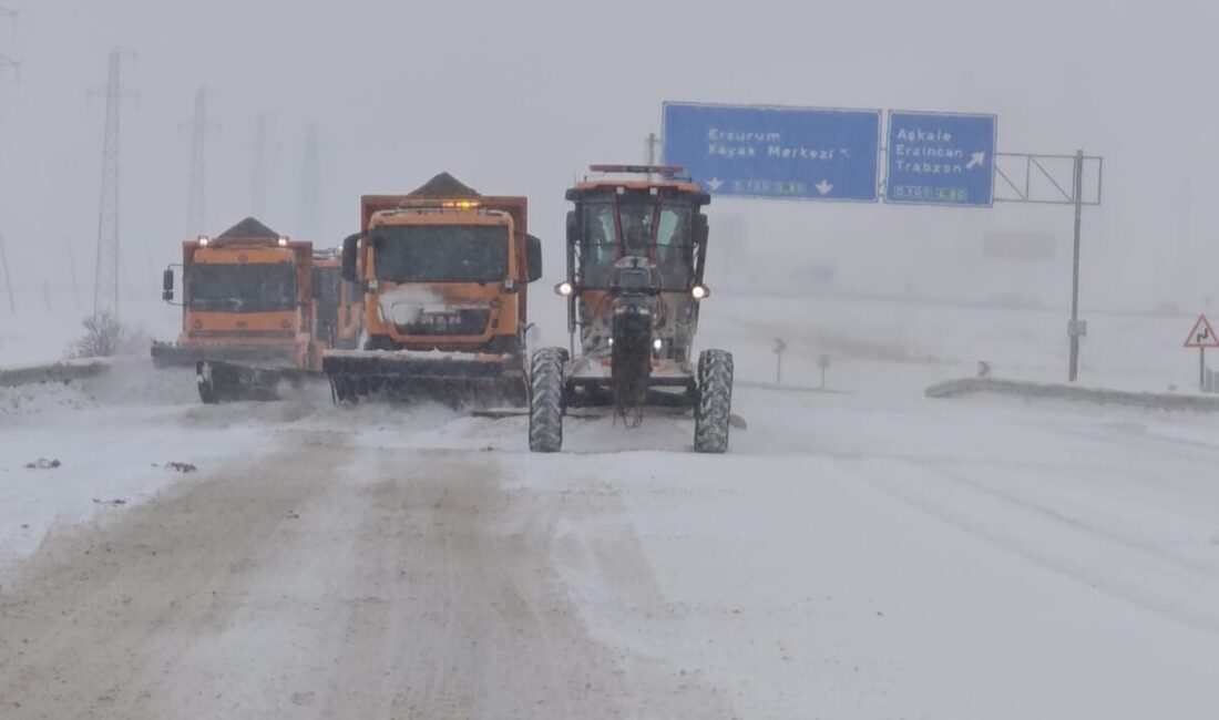 Erzurum’un Aşkale ilçesinde gece boyunca etkisini artıran yoğun kar yağışı