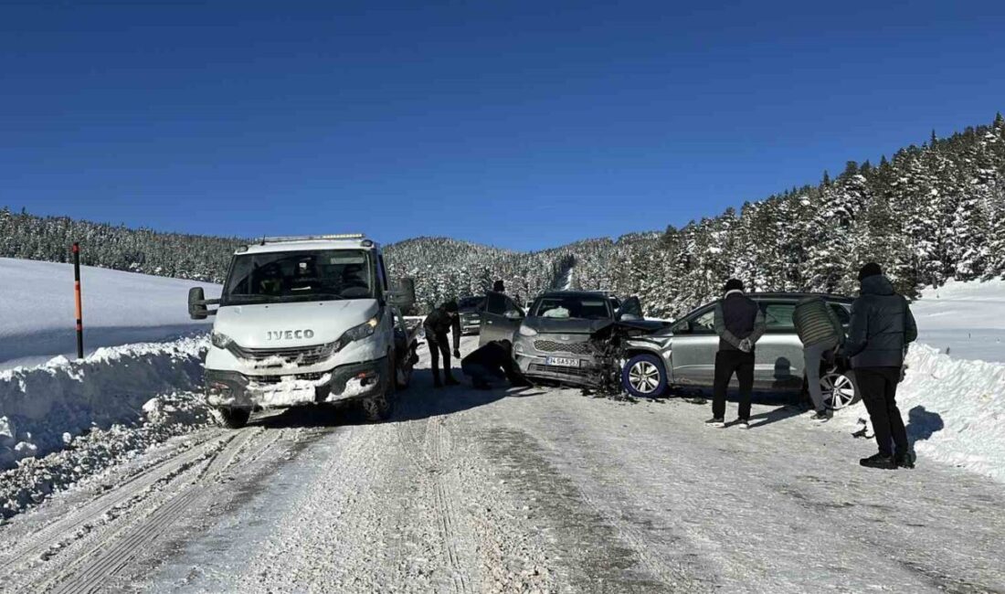 Bolu’da Kartalkaya Kayak Merkezi yolunda, kar yağışı ve buzlanma nedeniyle