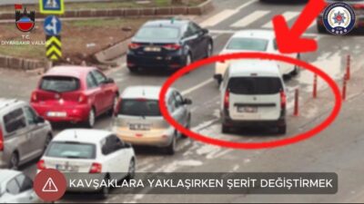 Diyarbakır’da kavşaklara yaklaşırken şerit değiştiren sürücüler dronla tespit edilerek cezai