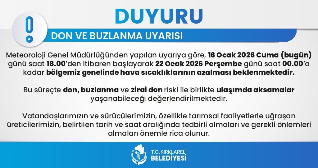 Meteoroloji Genel Müdürlüğü tarafından yapılan son değerlendirmelere göre, Kırklareli genelinde
