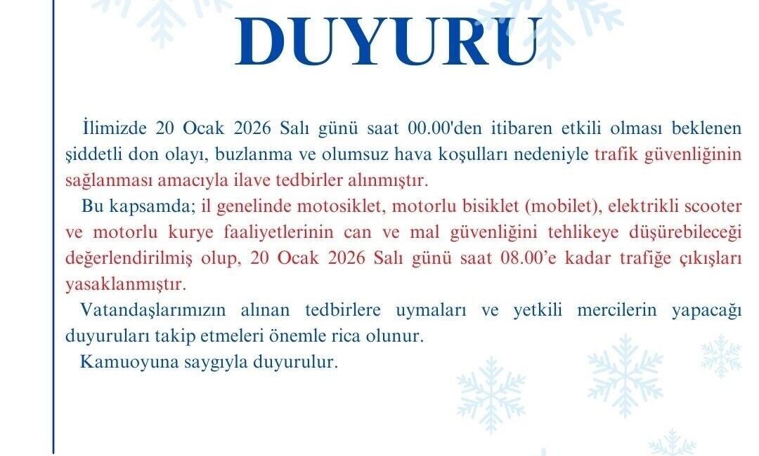 Kırşehir’de olumsuz hava şartları nedeniyle 20 Ocak sabah saat 08.00’e
