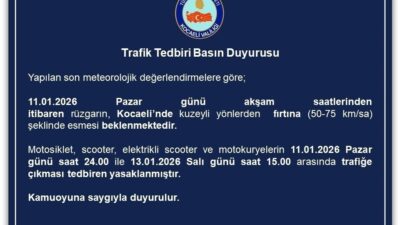 Kocaeli Valiliği, etkili olması beklenen fırtına nedeniyle motosiklet, scooter, elektrikli