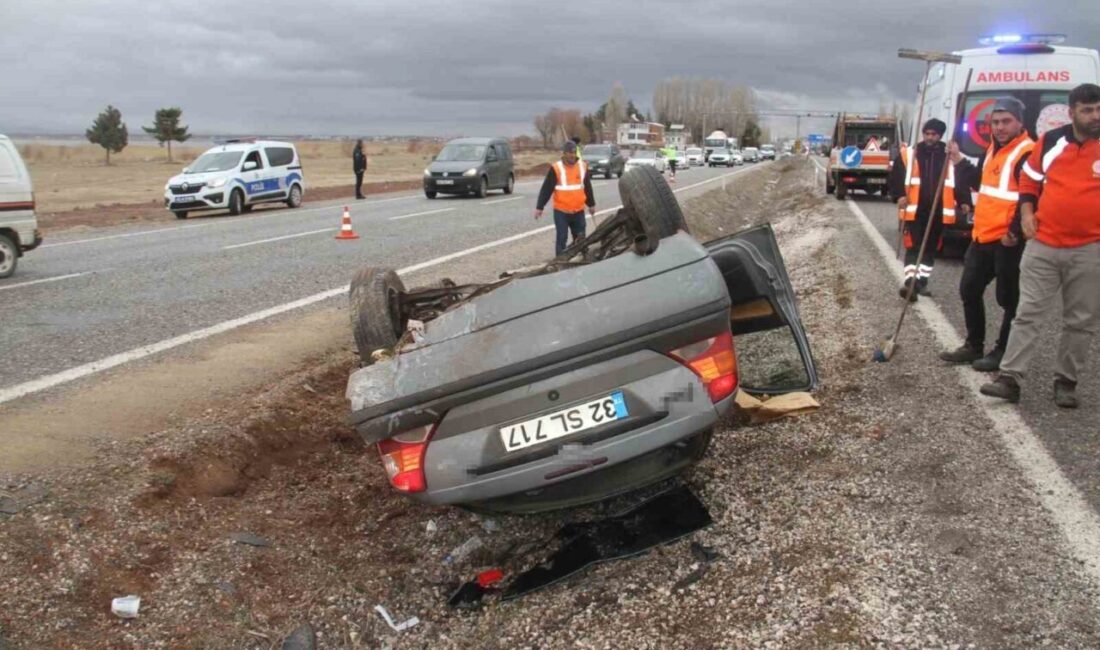 Konya’nın Beyşehir ilçesinde kontrolden çıkan otomobilin devrilmesi sonucu meydana gelen