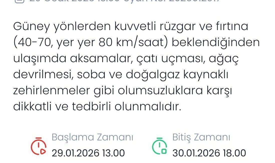 Meteoroloji, Denizli’de güney yönlerden esecek kuvvetli rüzgar ve fırtına nedeniyle