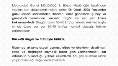 Niğde Valiliği, Meteoroloji Genel Müdürlüğü 8. Bölge Müdürlüğü’nün son değerlendirmelerine