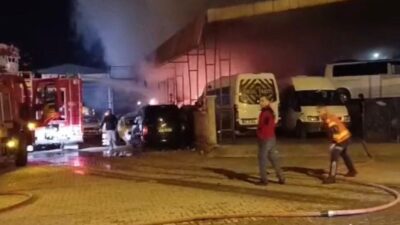 Muğla’nın Ortaca ilçesindeki sanayi sitesinde çıkan yangında 1 minibüs tamamen